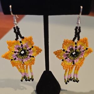 Handcrafted Beaded Star Earrings - Multicolor